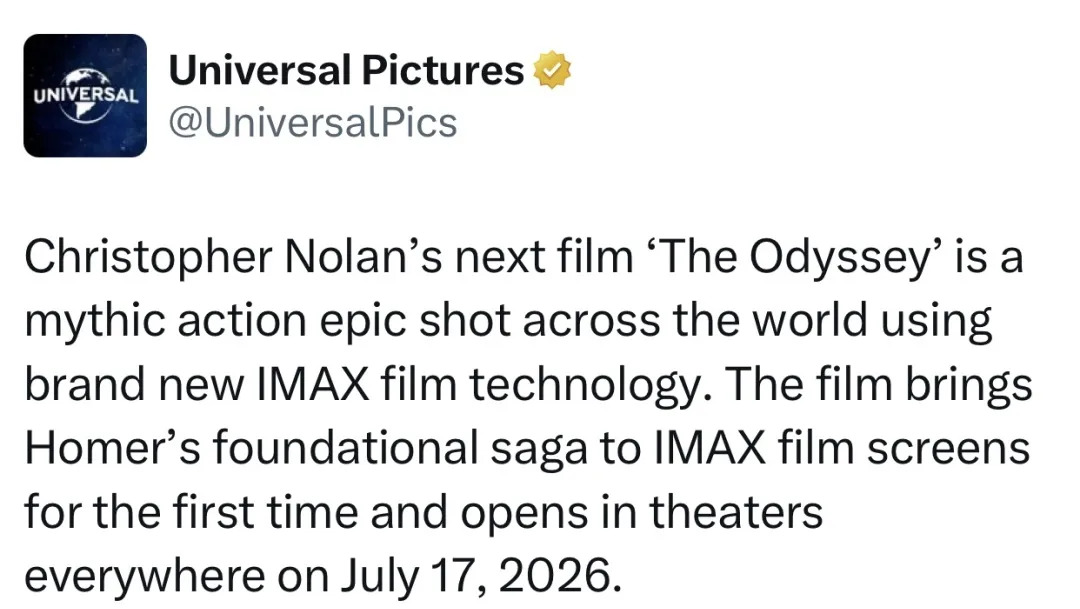 Universal Pictures confirmed that Christopher Nolan's new movie is 