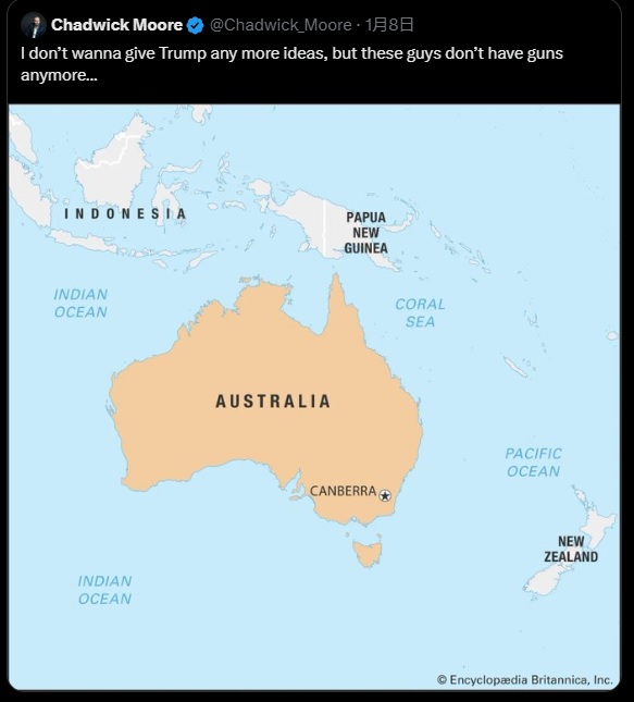 Chadwick Moore posted a photo of a map of Australia on social media