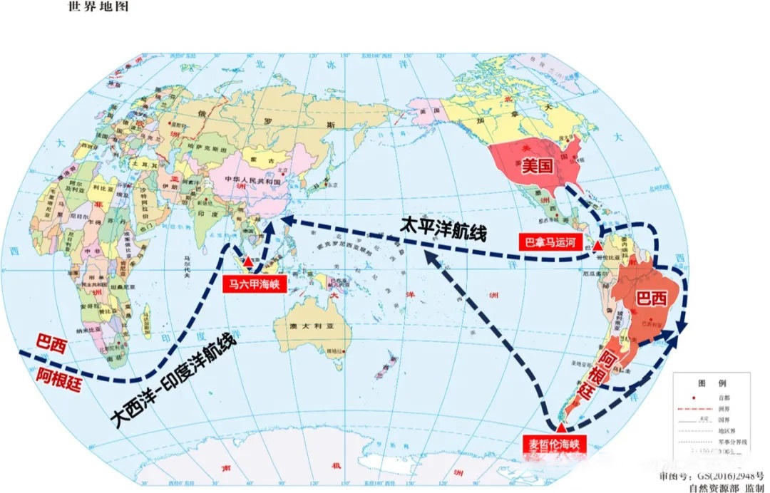 Schematic map of routes between South America and East Asia and Southeast Asia Schematic map of routes between South America and East Asia and Southeast Asia